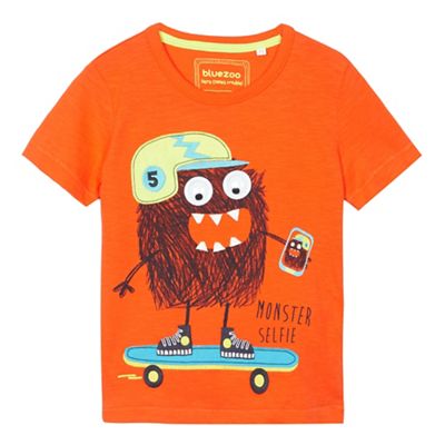 bluezoo Boys' orange skating monster print t-shirt